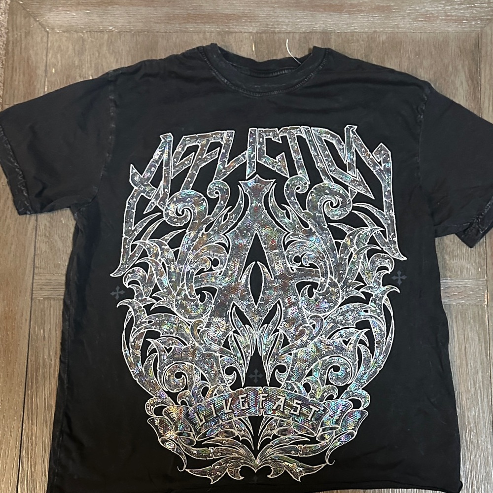 Affliction Black and Silver Graphic Tee